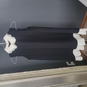 NANETTE LEPORE Black & Off White Lace Trimmed Shift Dress 2